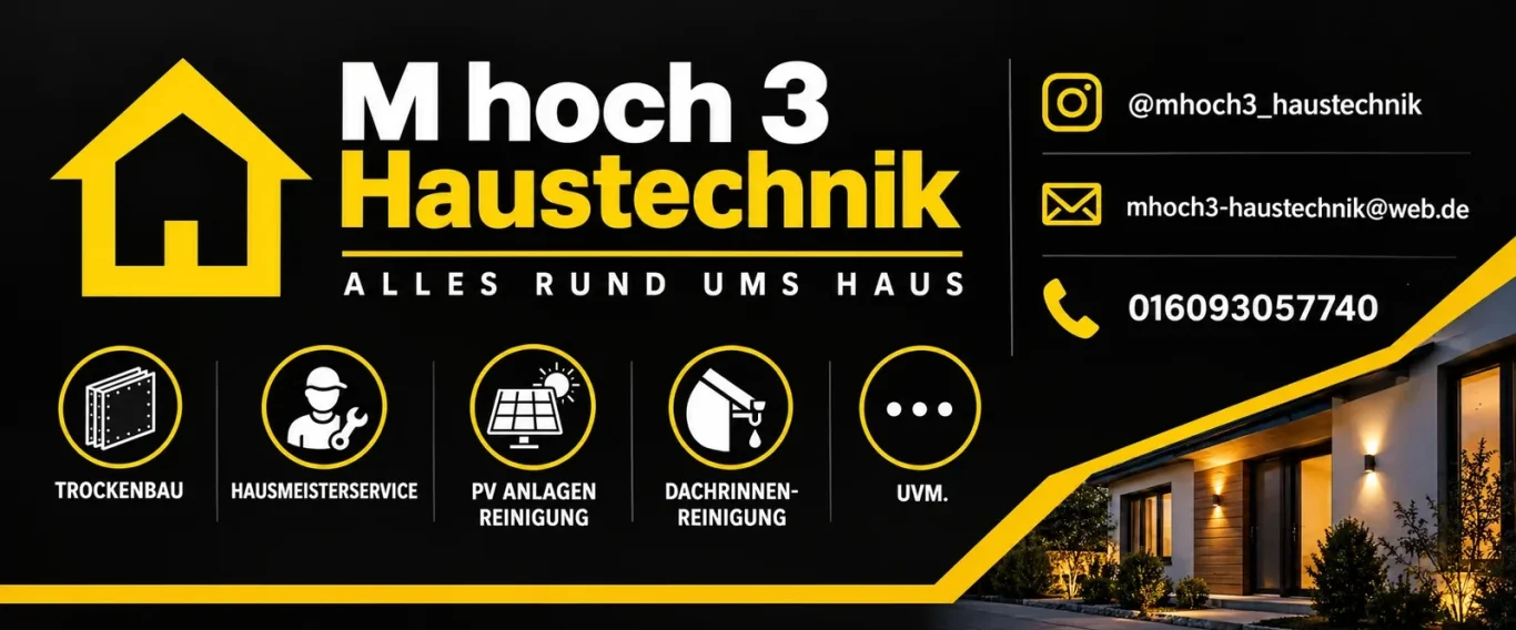Werbebanner von M hoch 3 Haustechnik mit Informationen zum Unternehmen.